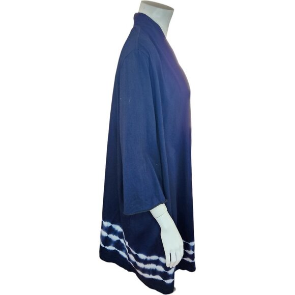 Woman Within Long Sleeve Open‎ Faced Cardigan Size 2X Navy White Tye-Dye Bottom - Picture 8 of 9